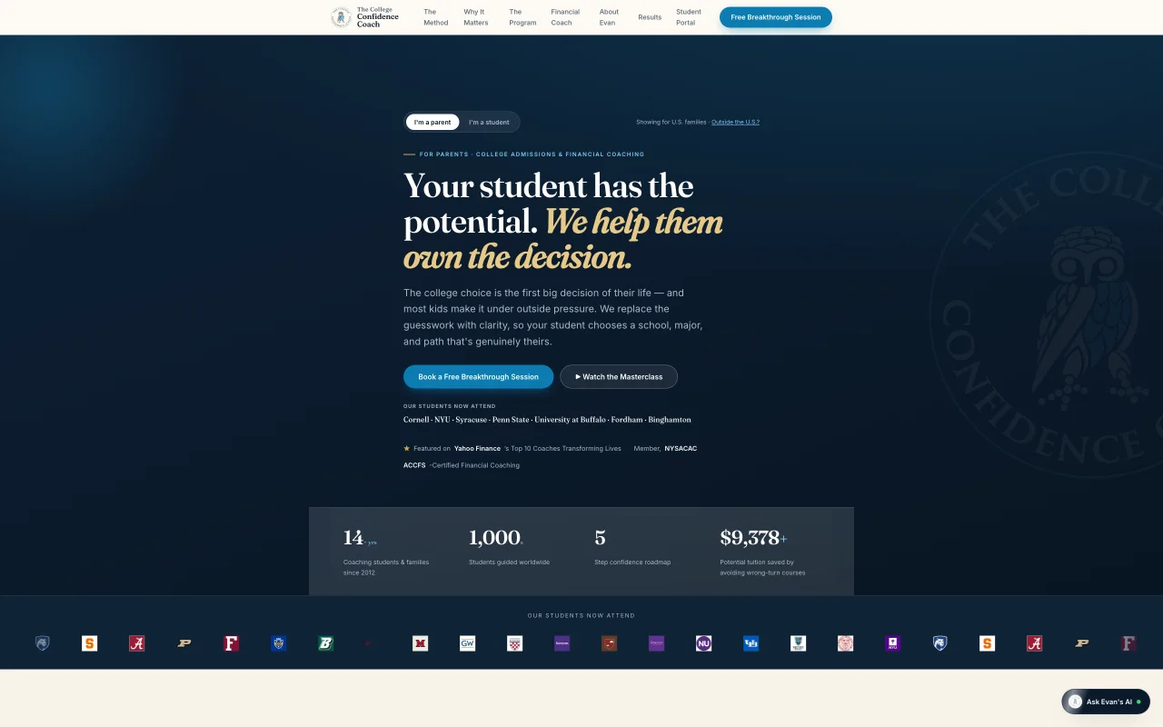 The College Confidence Coach site